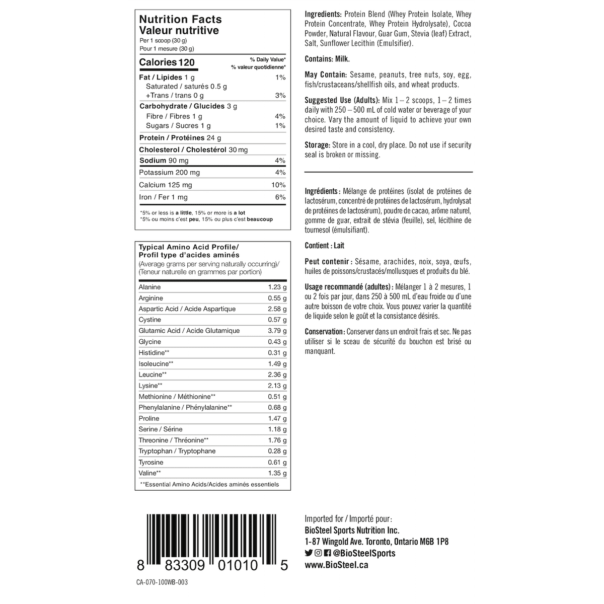 100% Whey Protein Chocolate  BioSteel Sports Nutrition Inc.