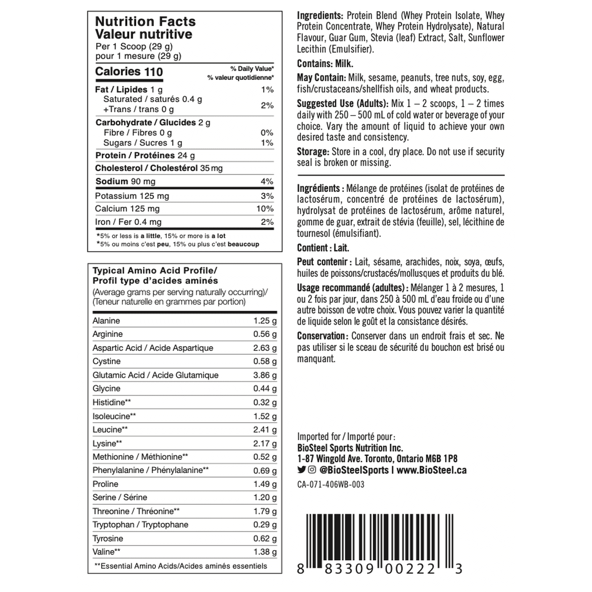 100% Whey Protein Vanilla  BioSteel Sports Nutrition Inc.