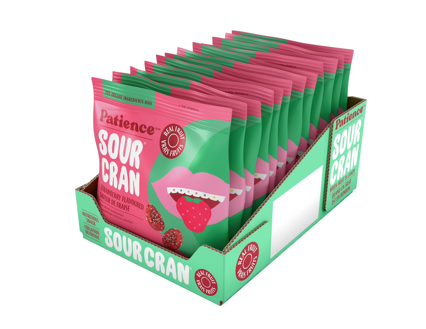 SourCran Flavoured Sour Dried Cranberries  Patience Fruit & Co. 60g Strawberry