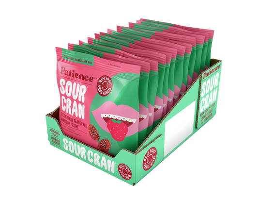SourCran Flavoured Sour Dried Cranberries  Patience Fruit & Co. 60g Strawberry