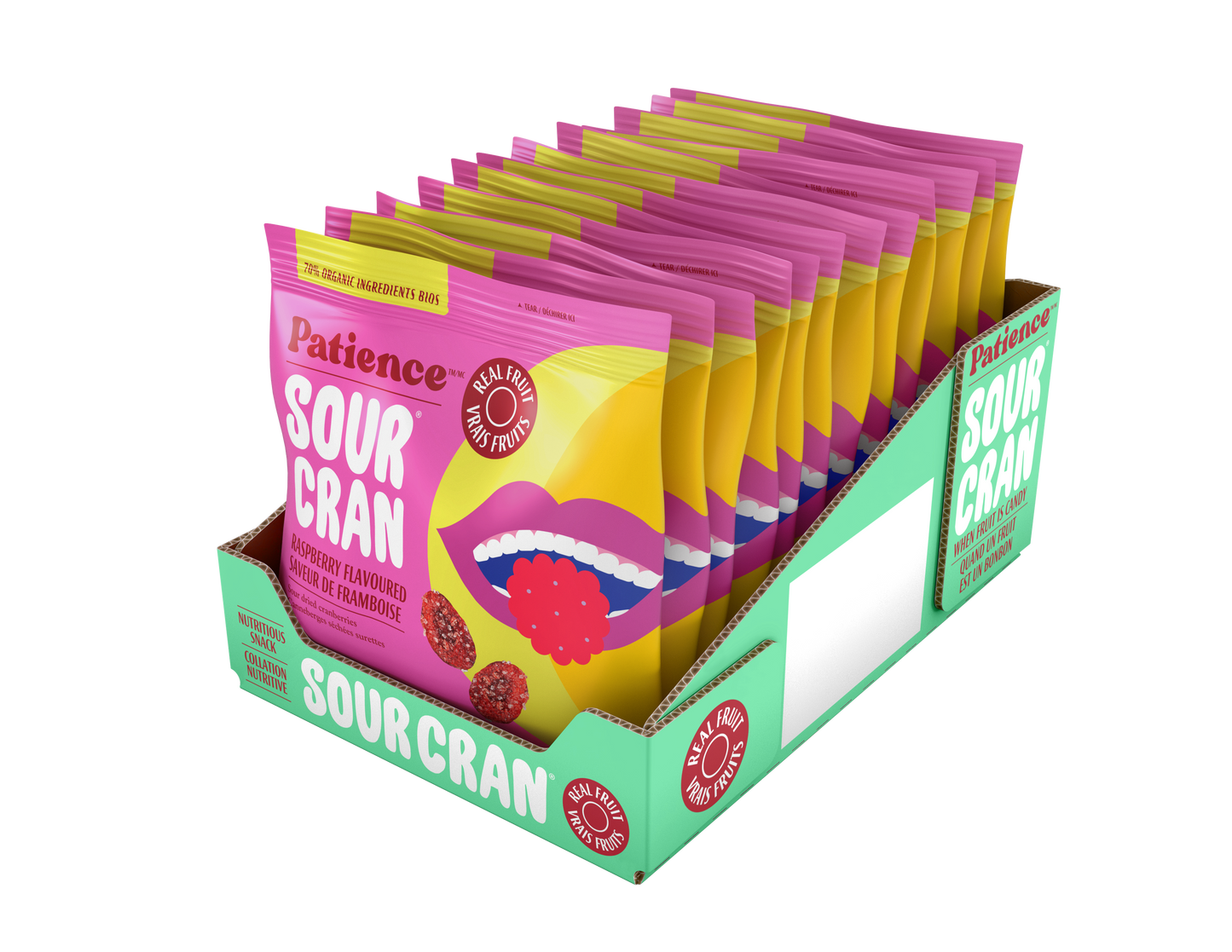 SourCran Flavoured Sour Dried Cranberries  Patience Fruit & Co. 60g Raspberry