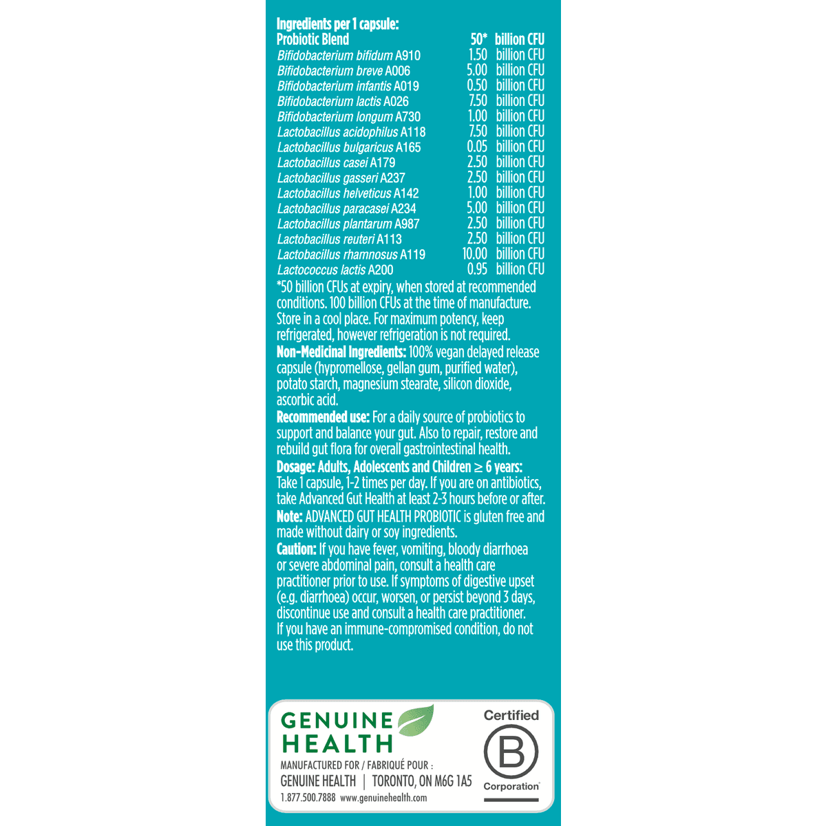 Advanced Gut Health Probiotics, 50 Billion CFU  Genuine Health