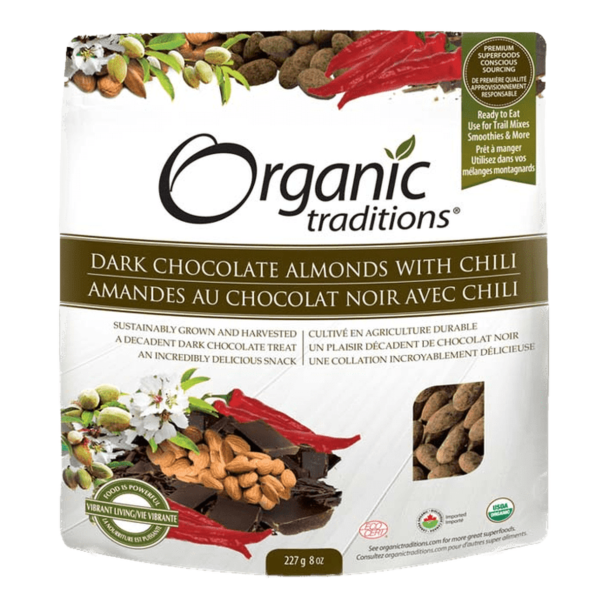 Almonds, Dark Chocolate With Chili  Organic Traditions 227g