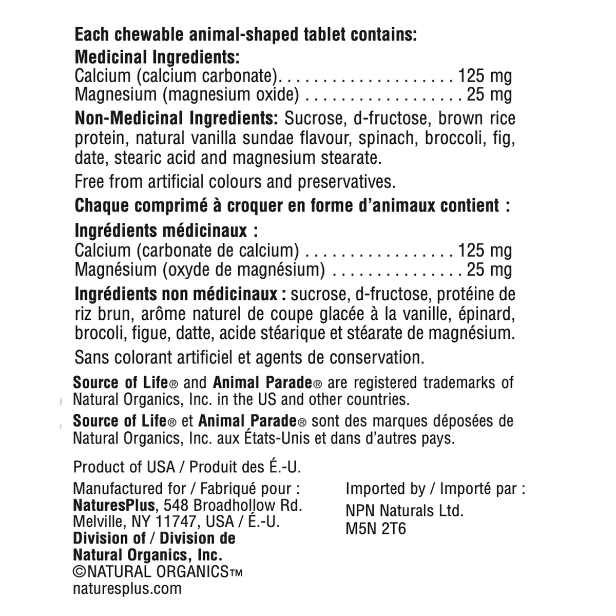 Animal Parade Calcium Children’s Chewables  Natures Plus