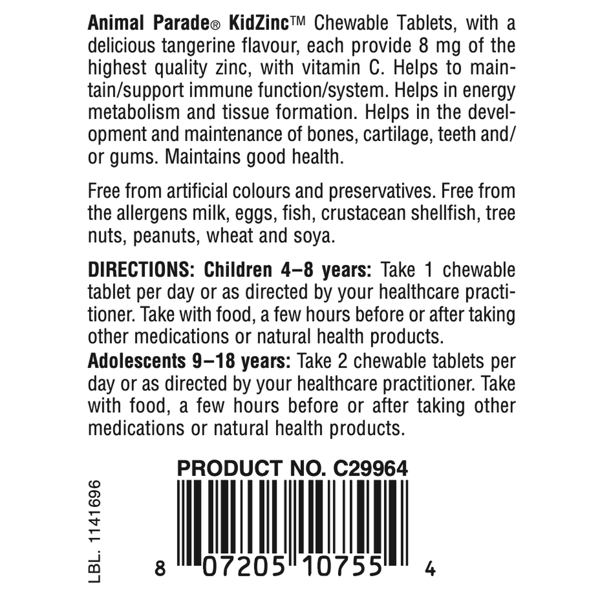 Animal Parade KidZinc, Tangerine  Natures Plus