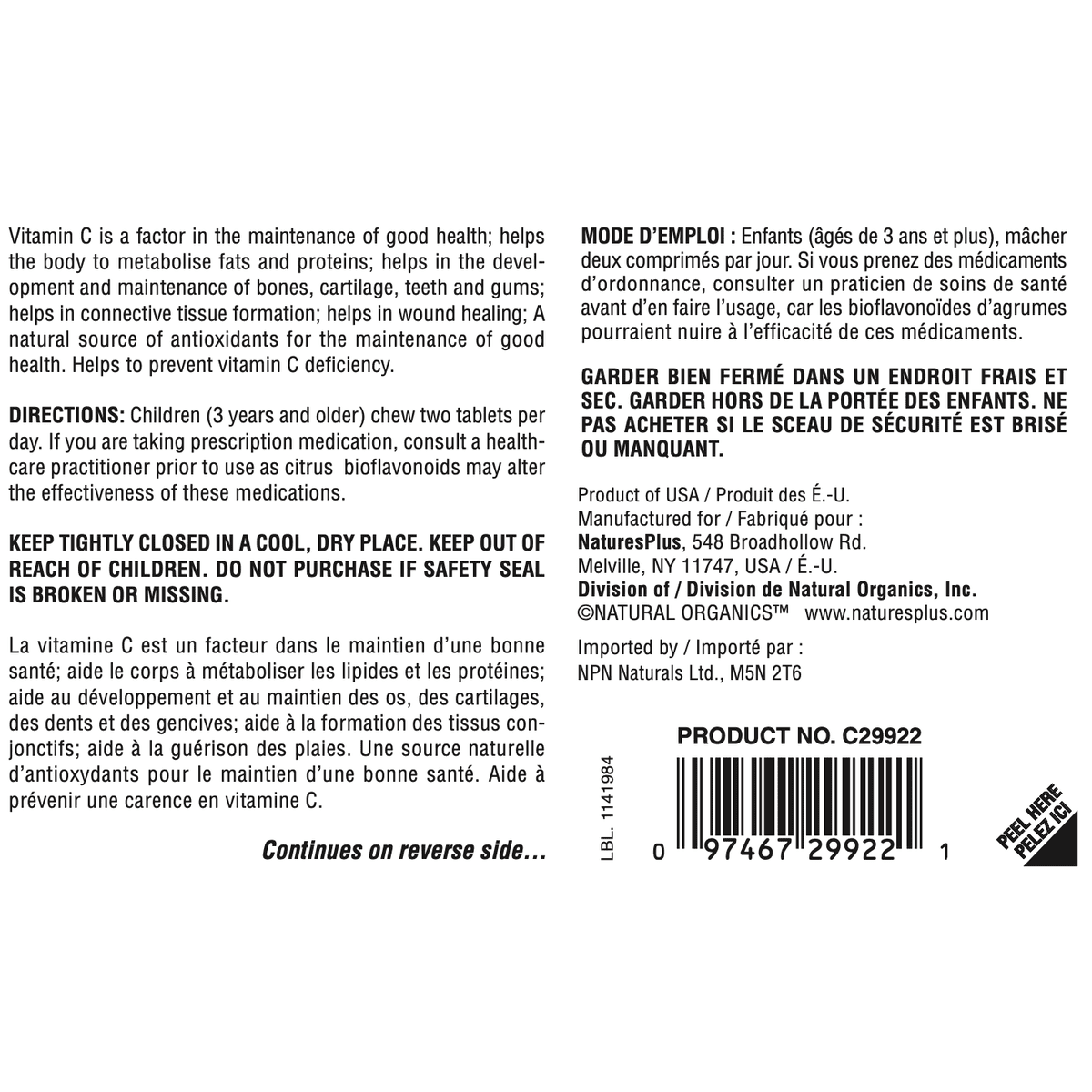 Animal Parade Sugar-Free Vitamin C Children’s Chewables  Natures Plus