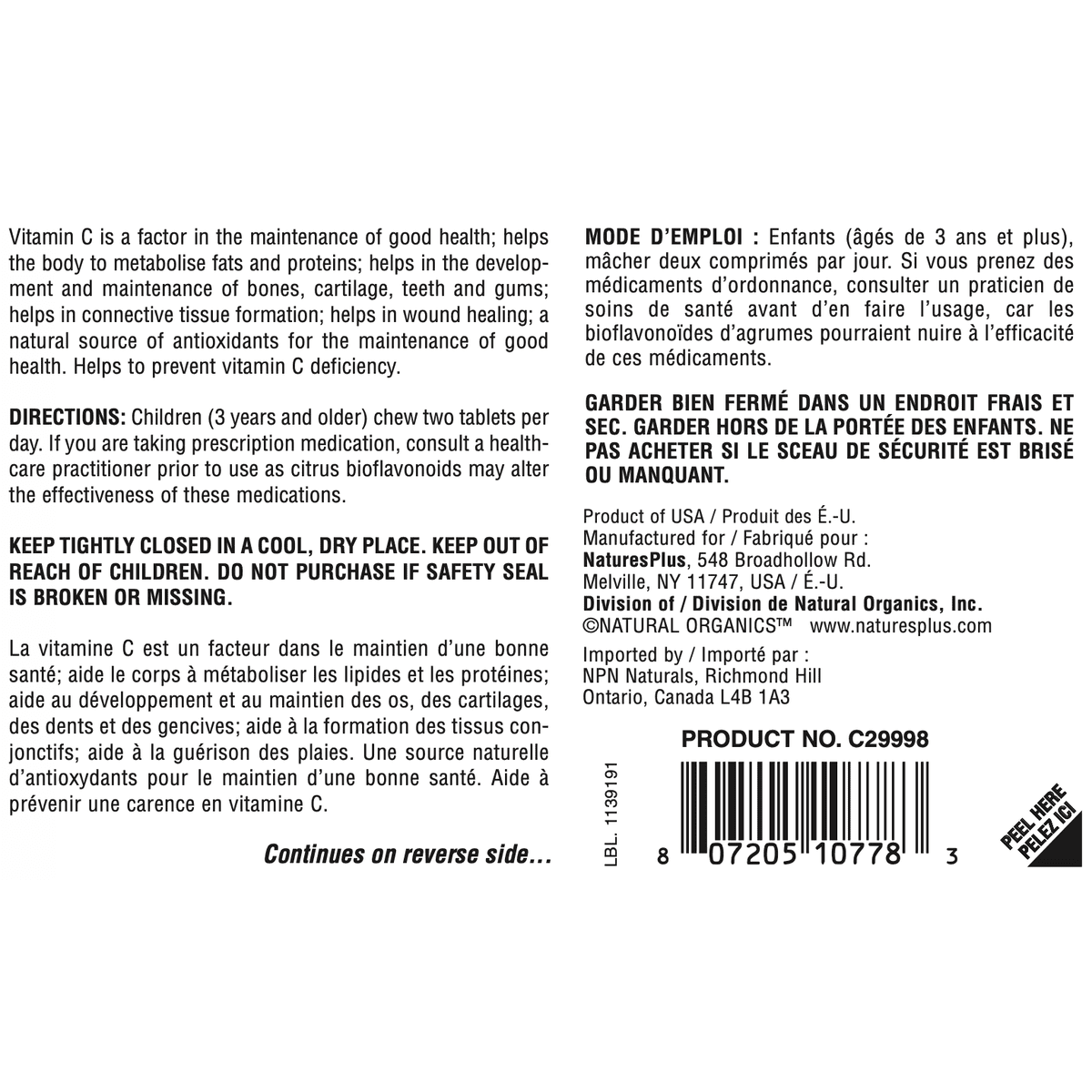 Animal Parade Vitamin C Children’s Chewables  Natures Plus