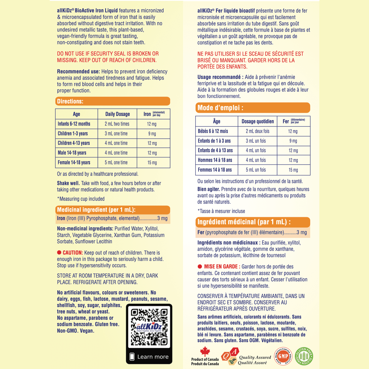 BioActive Iron Liquid  allKiDz Naturals Inc.