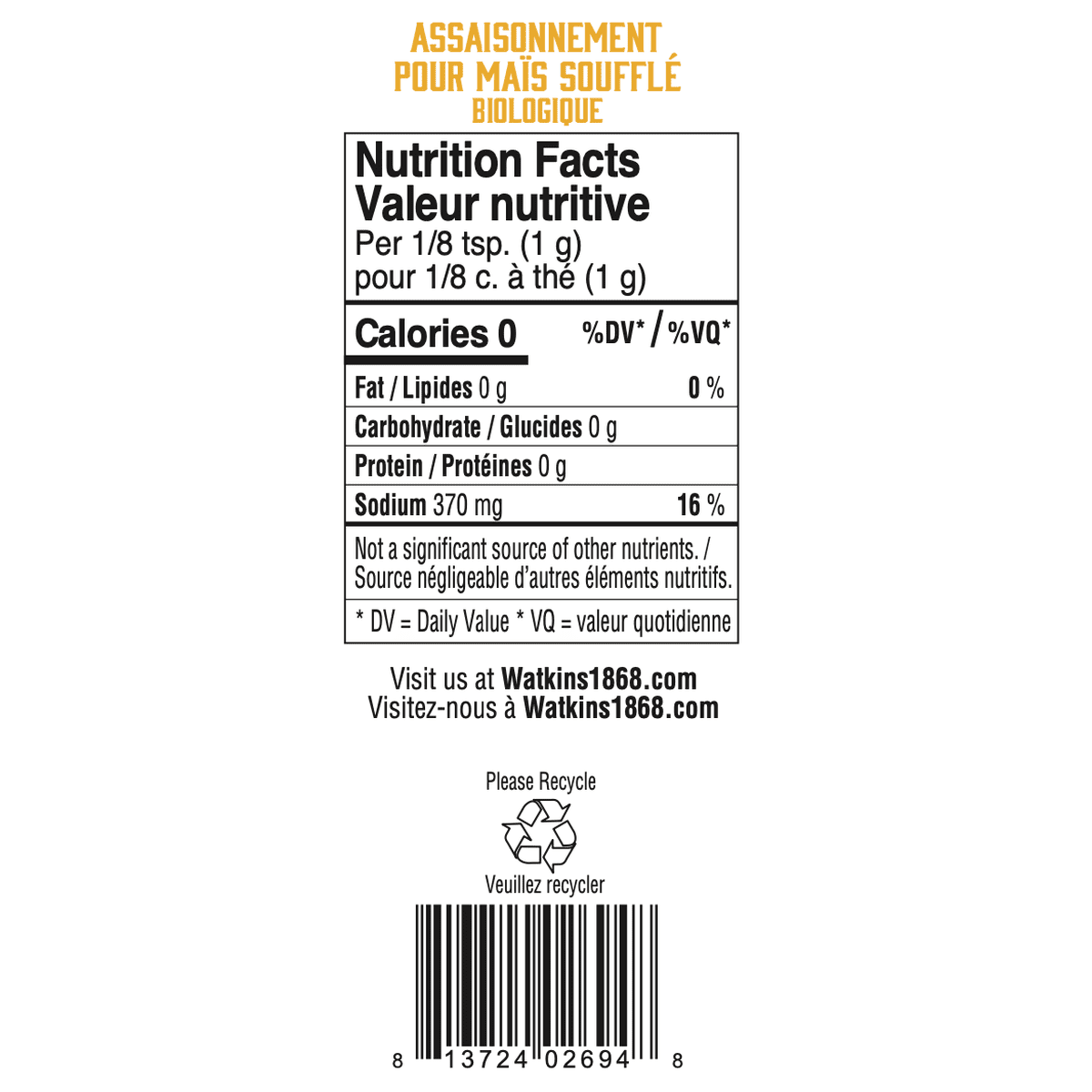 Butter/Salt Popcorn Seasoning  Watkins Co.