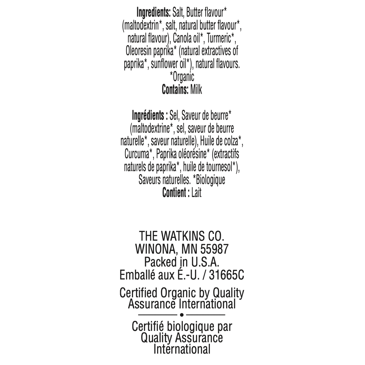 Butter/Salt Popcorn Seasoning  Watkins Co.