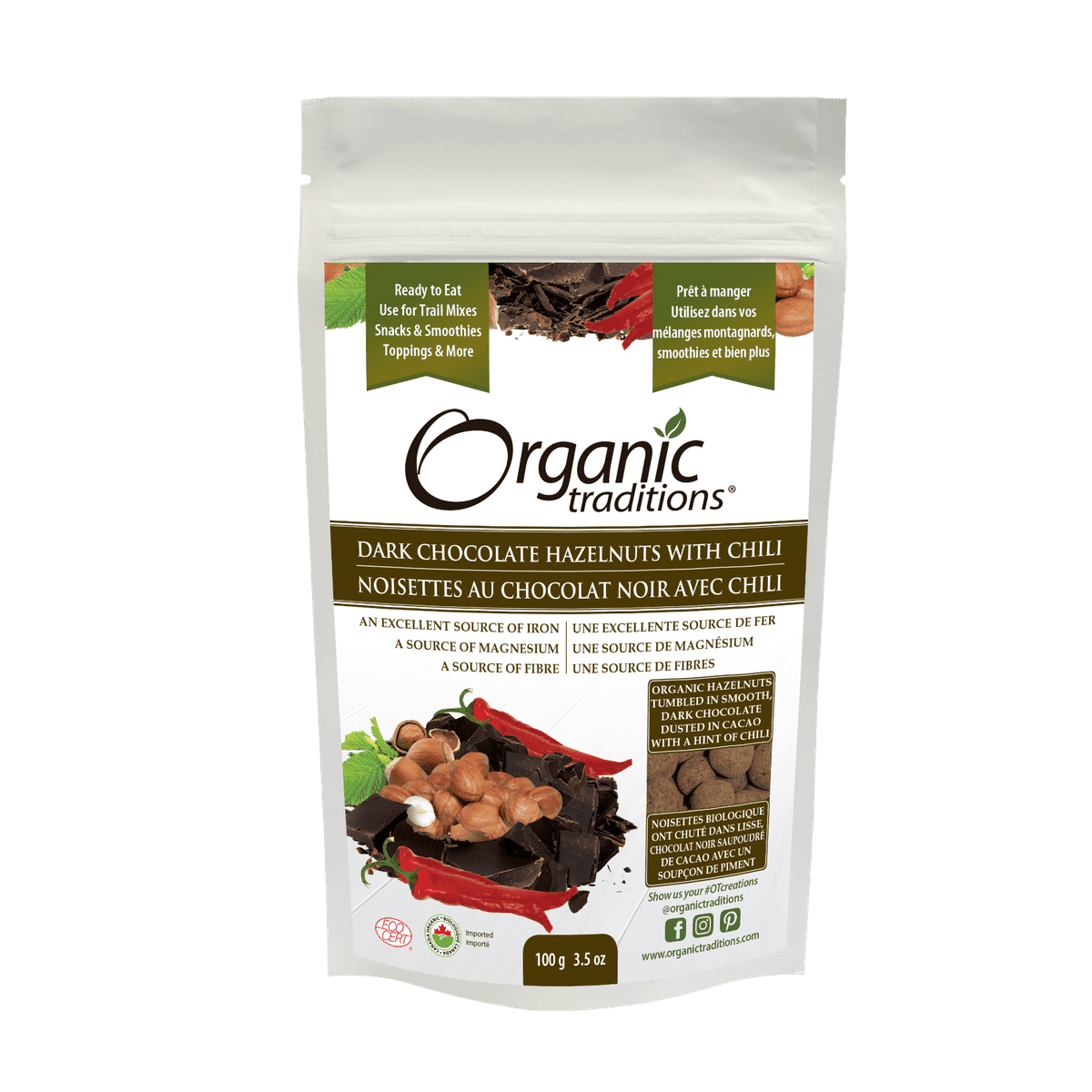 Hazelnuts, Dark Chocolate W Chili  Organic traditions 100g