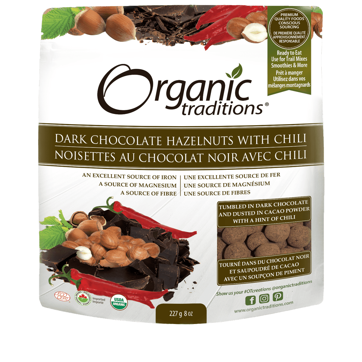 Hazelnuts, Dark Chocolate W Chili  Organic traditions 227g