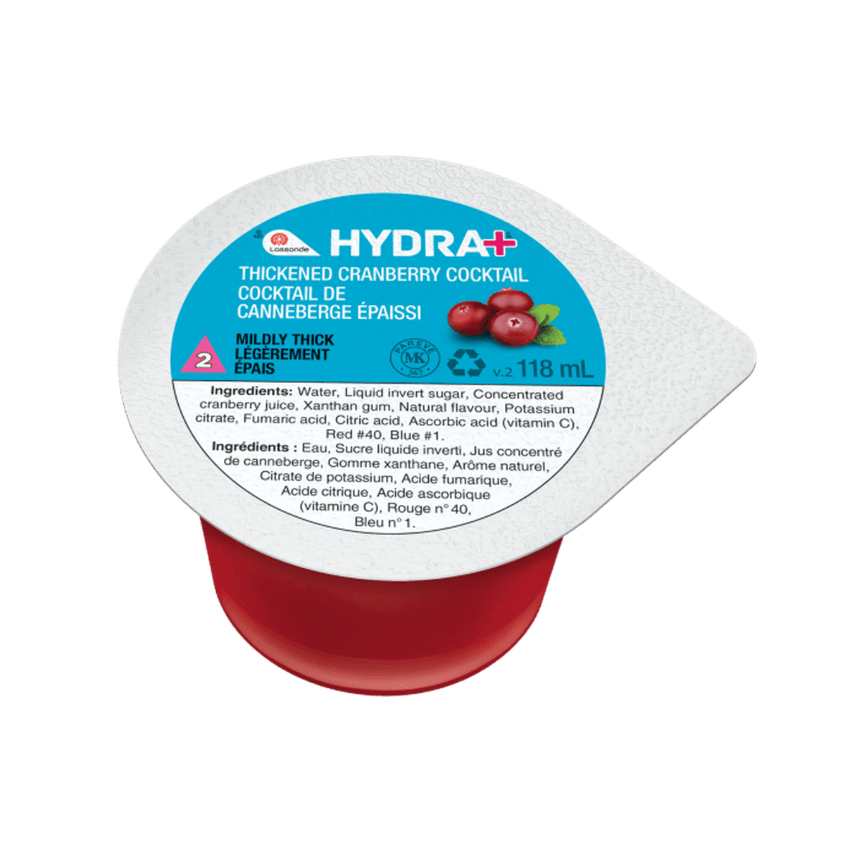 Hydra+ Thickened Cranberry Cocktail IDDSI 2  Lassonde Hydra+ 24 X 118 mL
