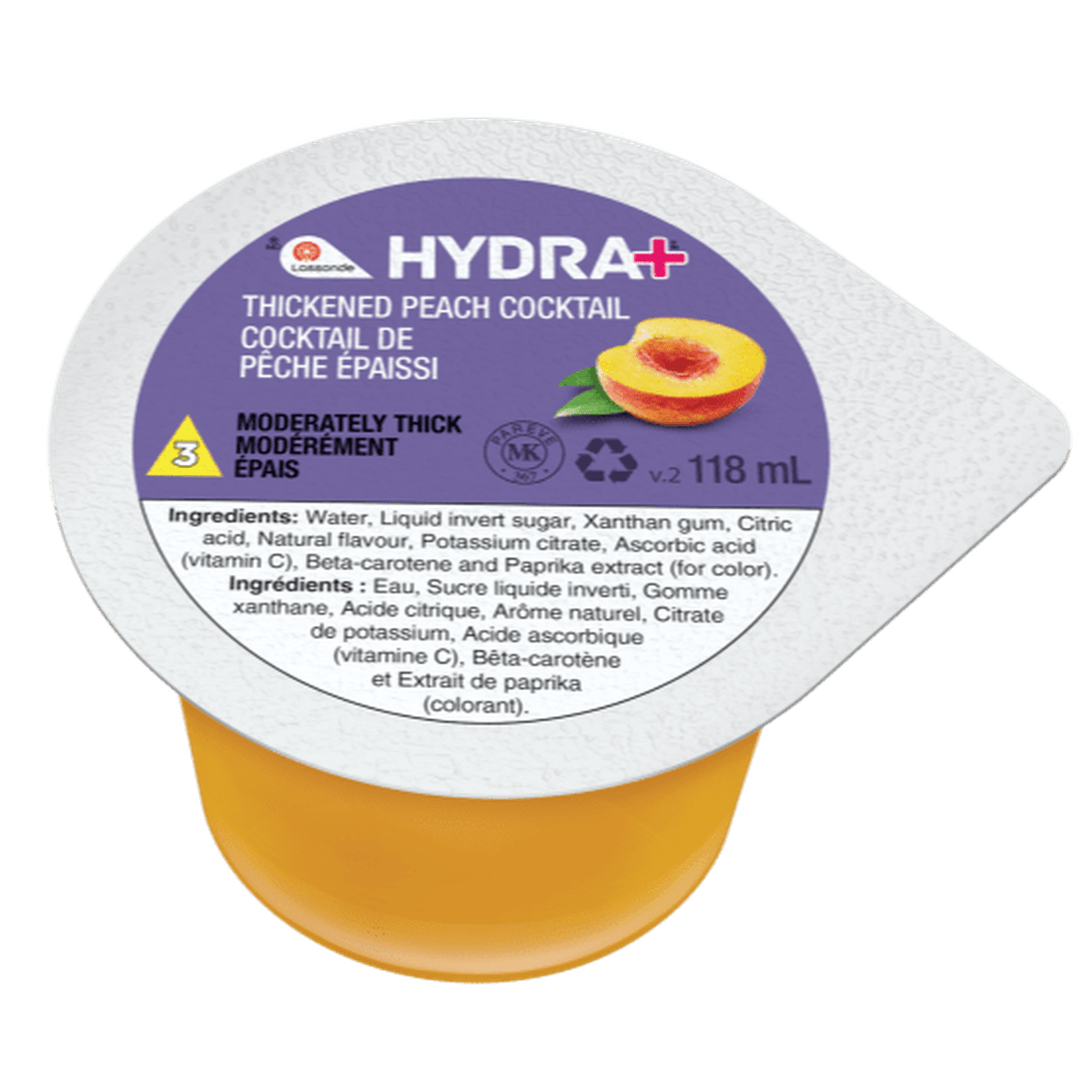 Hydra+ Thickened Peach Cocktail IDDSI 3  Lassonde Hydra+ 24 X 118 mL