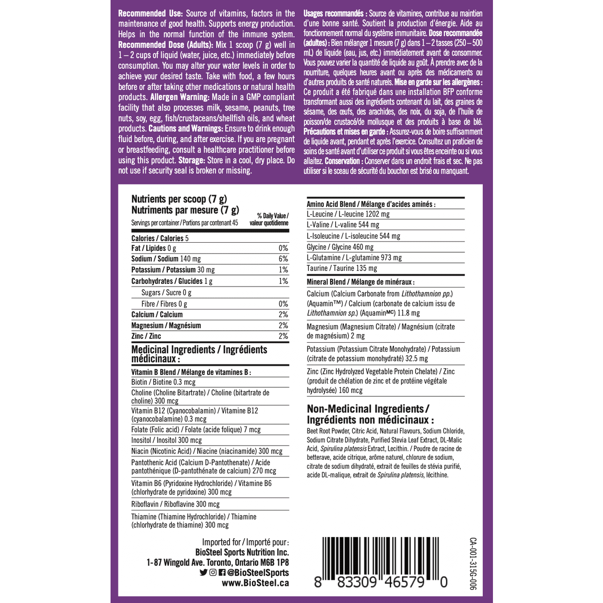 Hydration Mix Grape  BioSteel Sports Nutrition Inc.