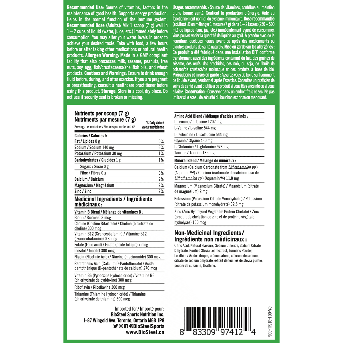 Hydration Mix Lemon Lime  BioSteel Sports Nutrition Inc.