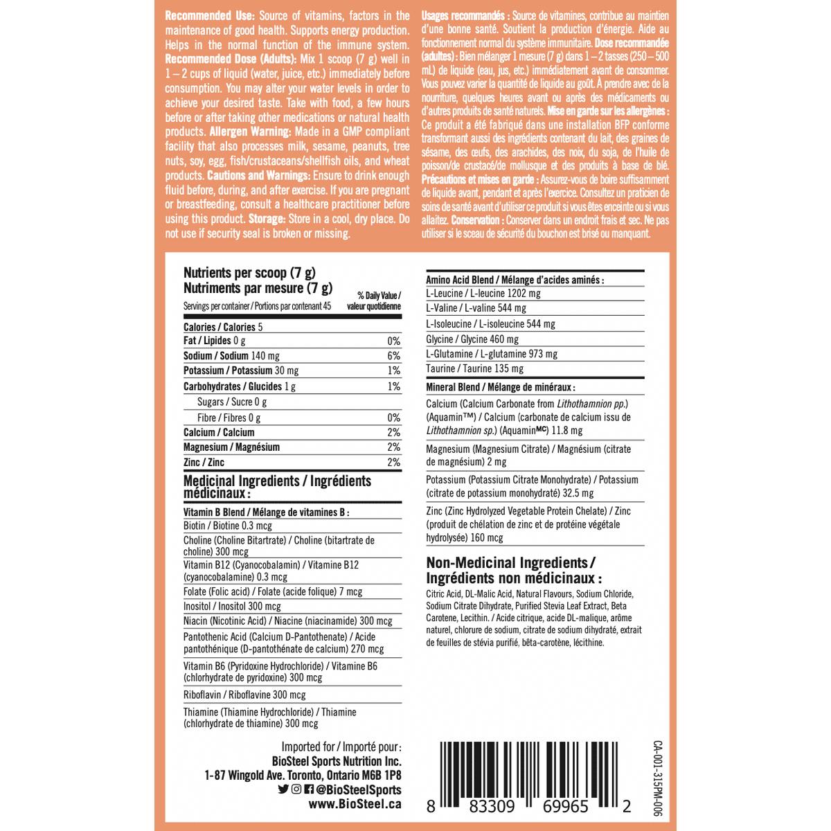 Hydration Mix Peach Mango  BioSteel Sports Nutrition Inc.