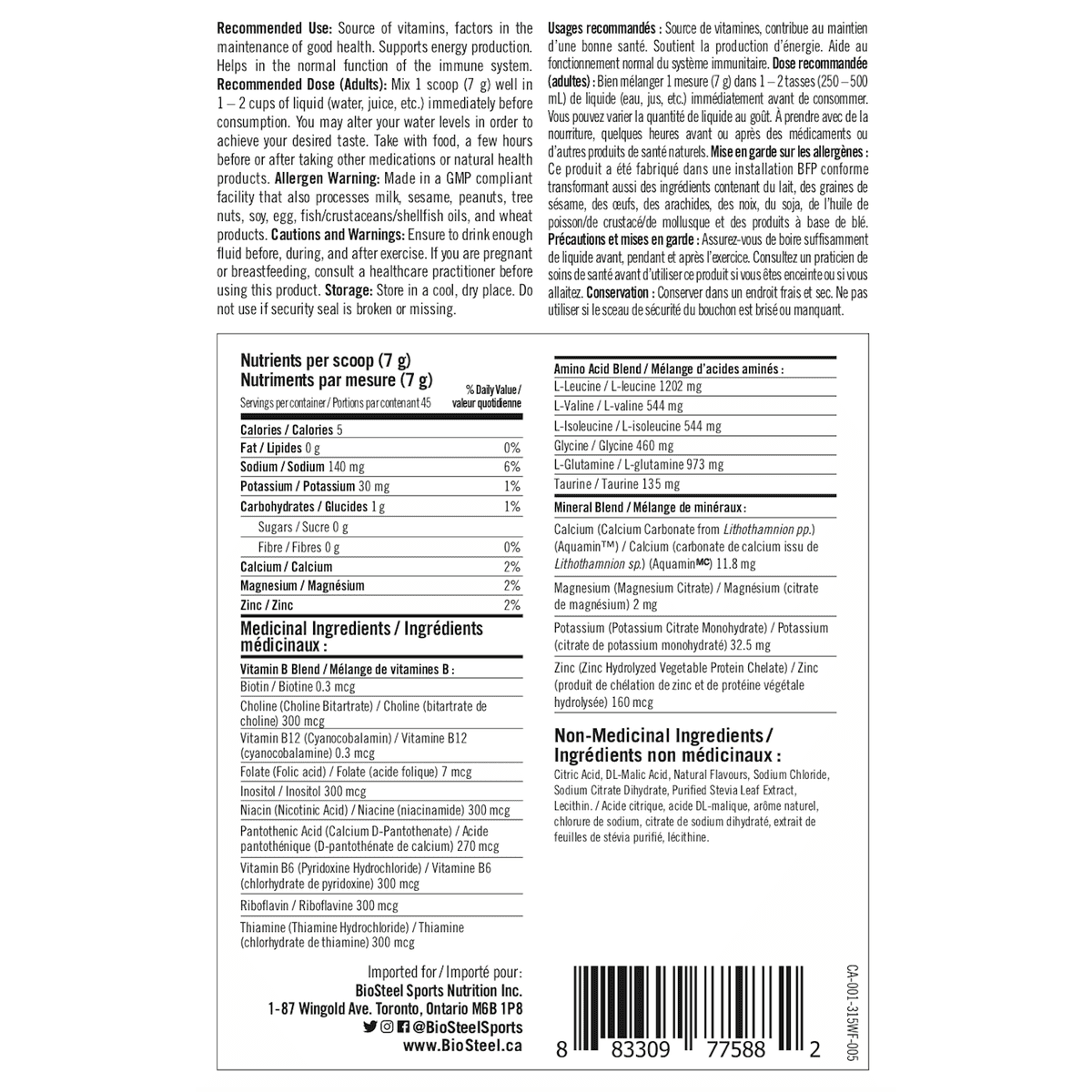 Hydration Mix White Freeze  BioSteel Sports Nutrition Inc.