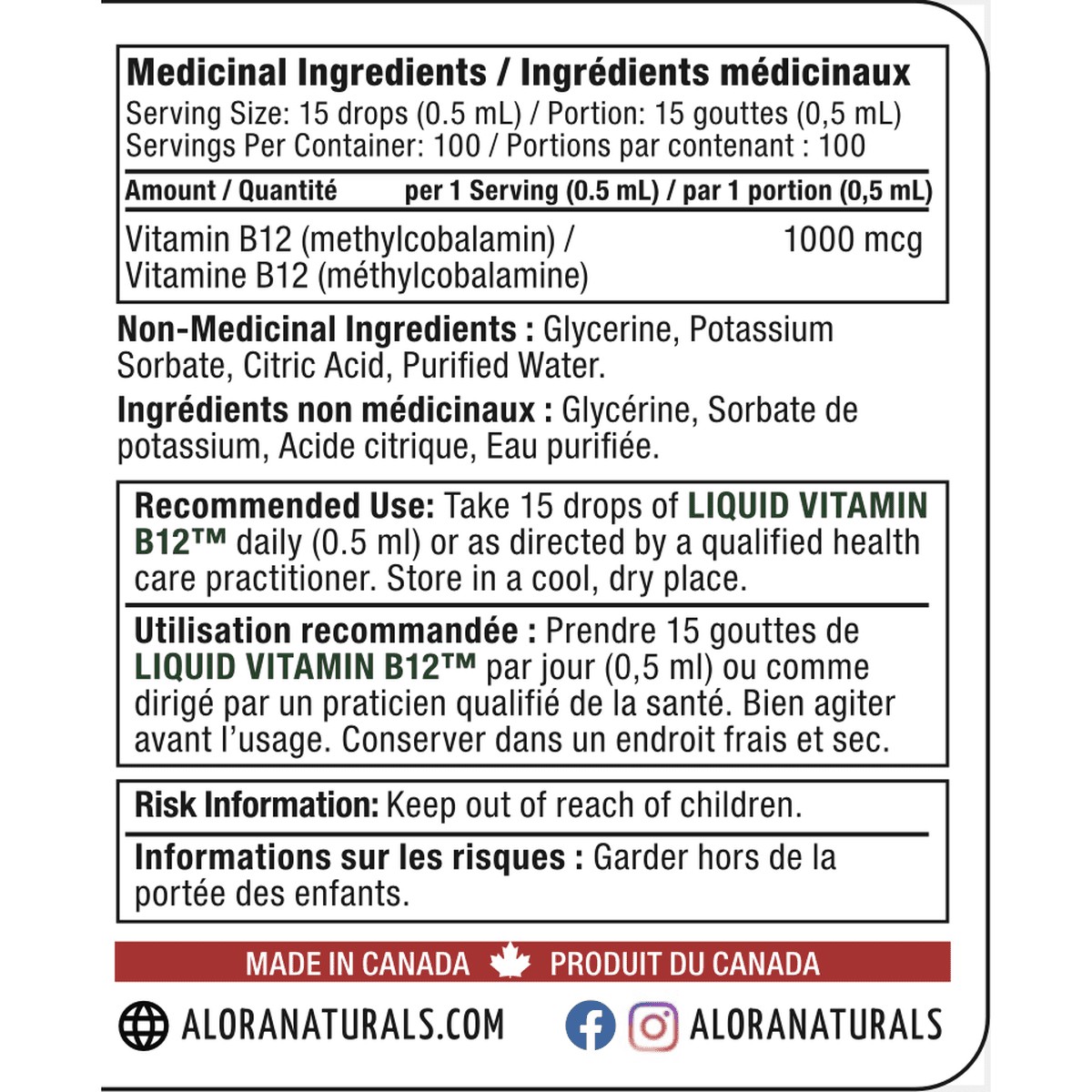 Liquid Vitamin B12  Alora Naturals