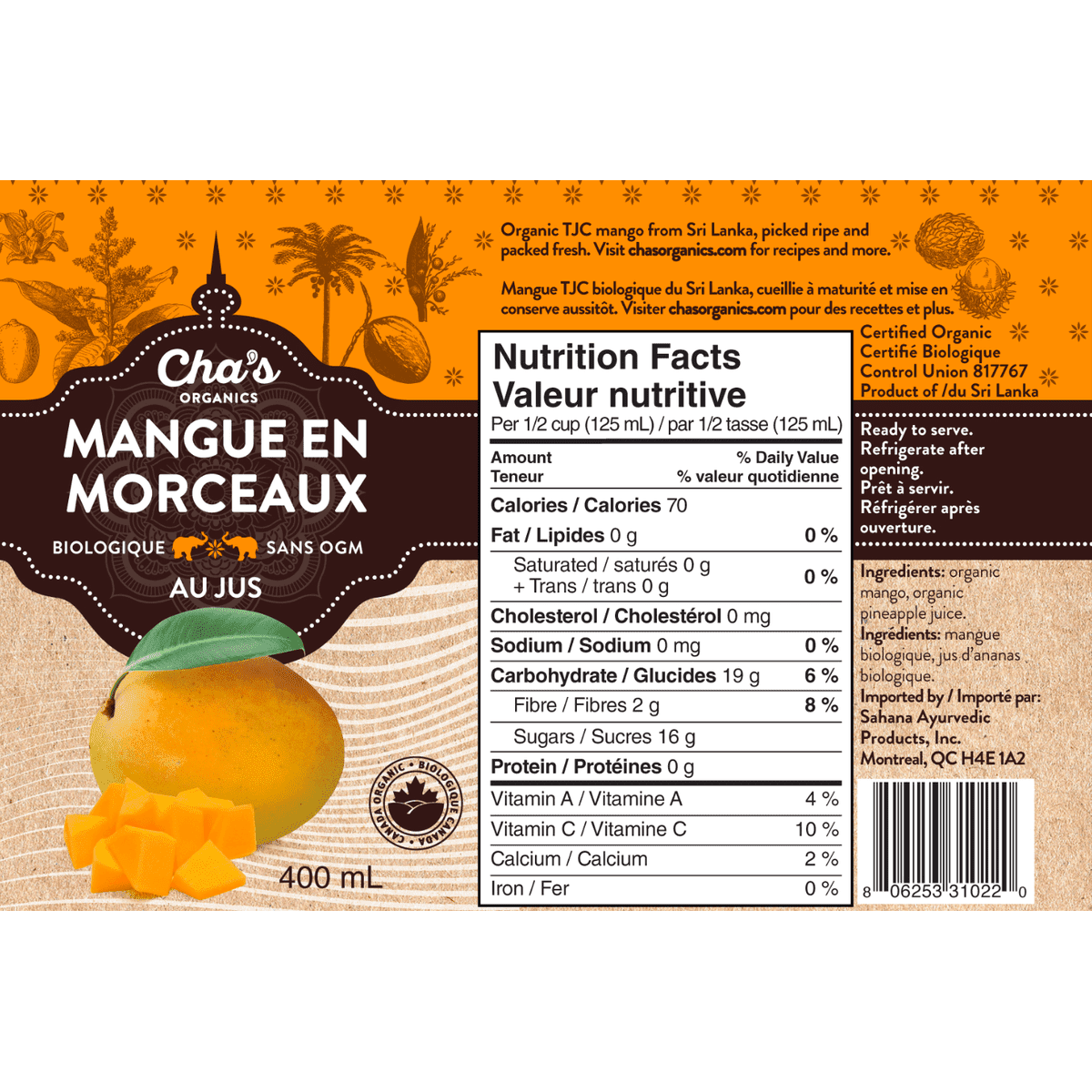 Mango Chunks In Juice  Cha's Organics