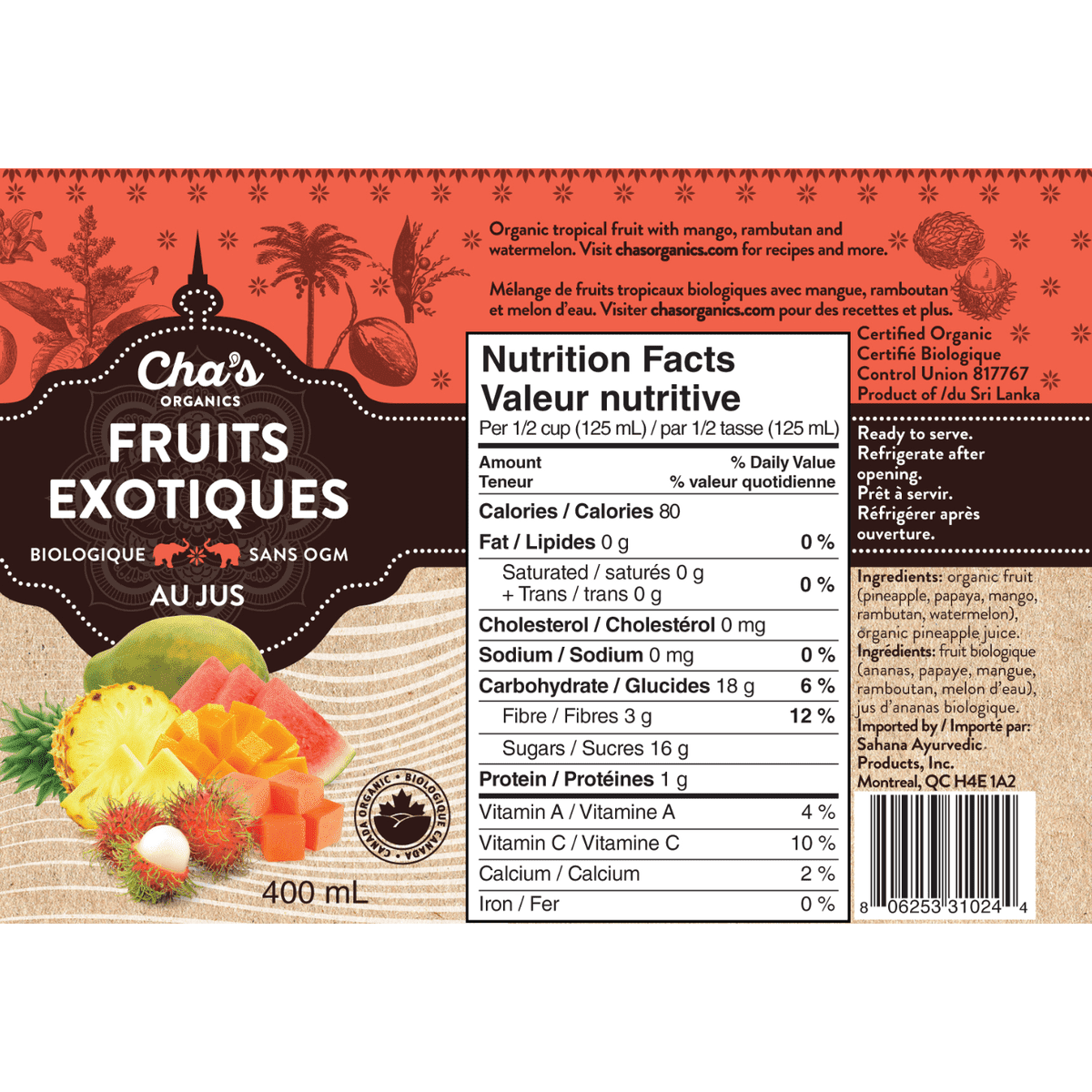 Tropical Fruit In Juice Cha's Organics