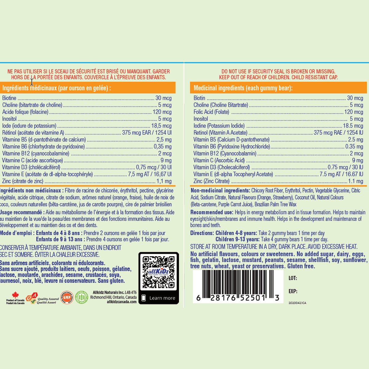 Multi Gummy Bears Vegetarian  allKiDz Naturals Inc.