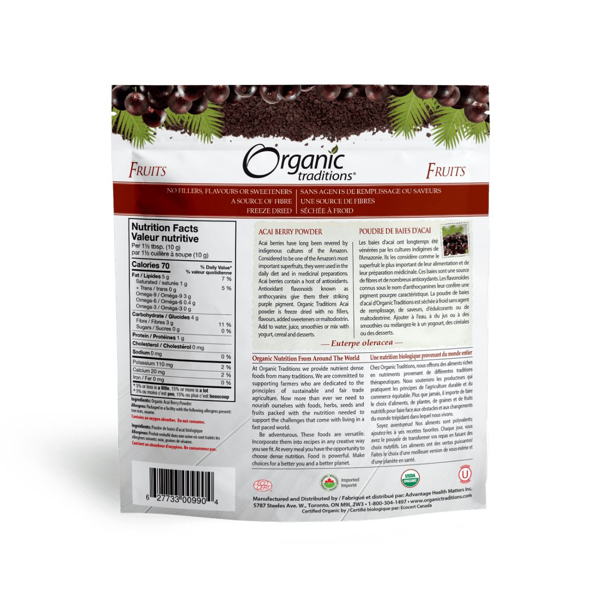 Organic Acai Berry Powder Cold Dried  Organic traditions