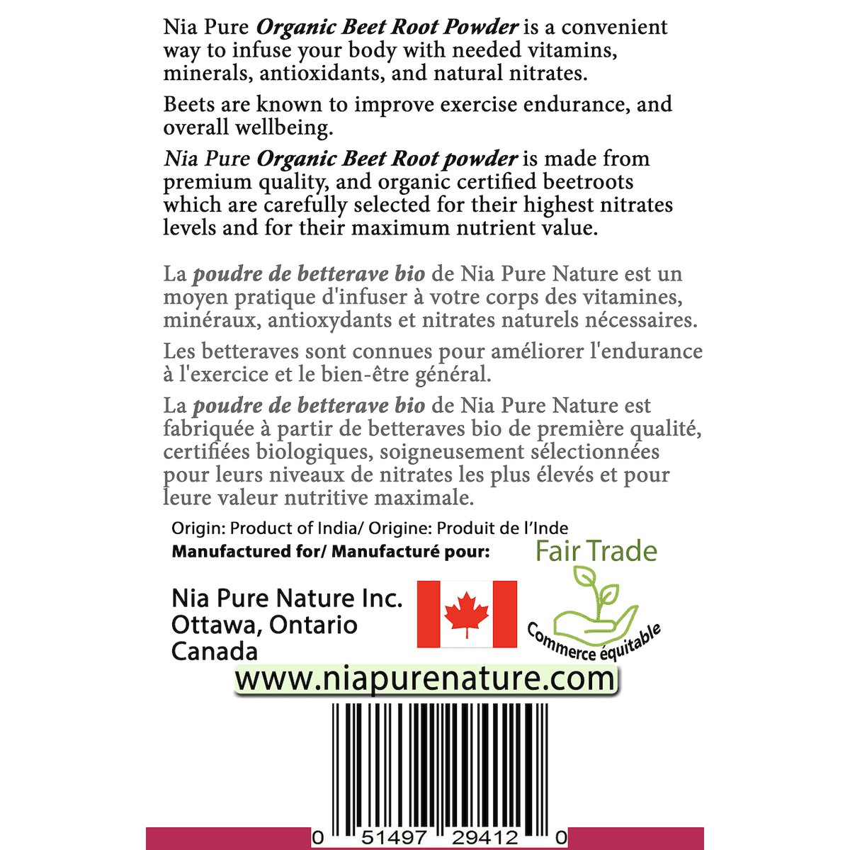 Organic Beetroot Powder Nia Pure Nature