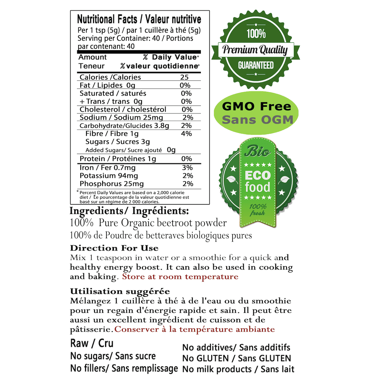 Organic Beetroot Powder Nia Pure Nature