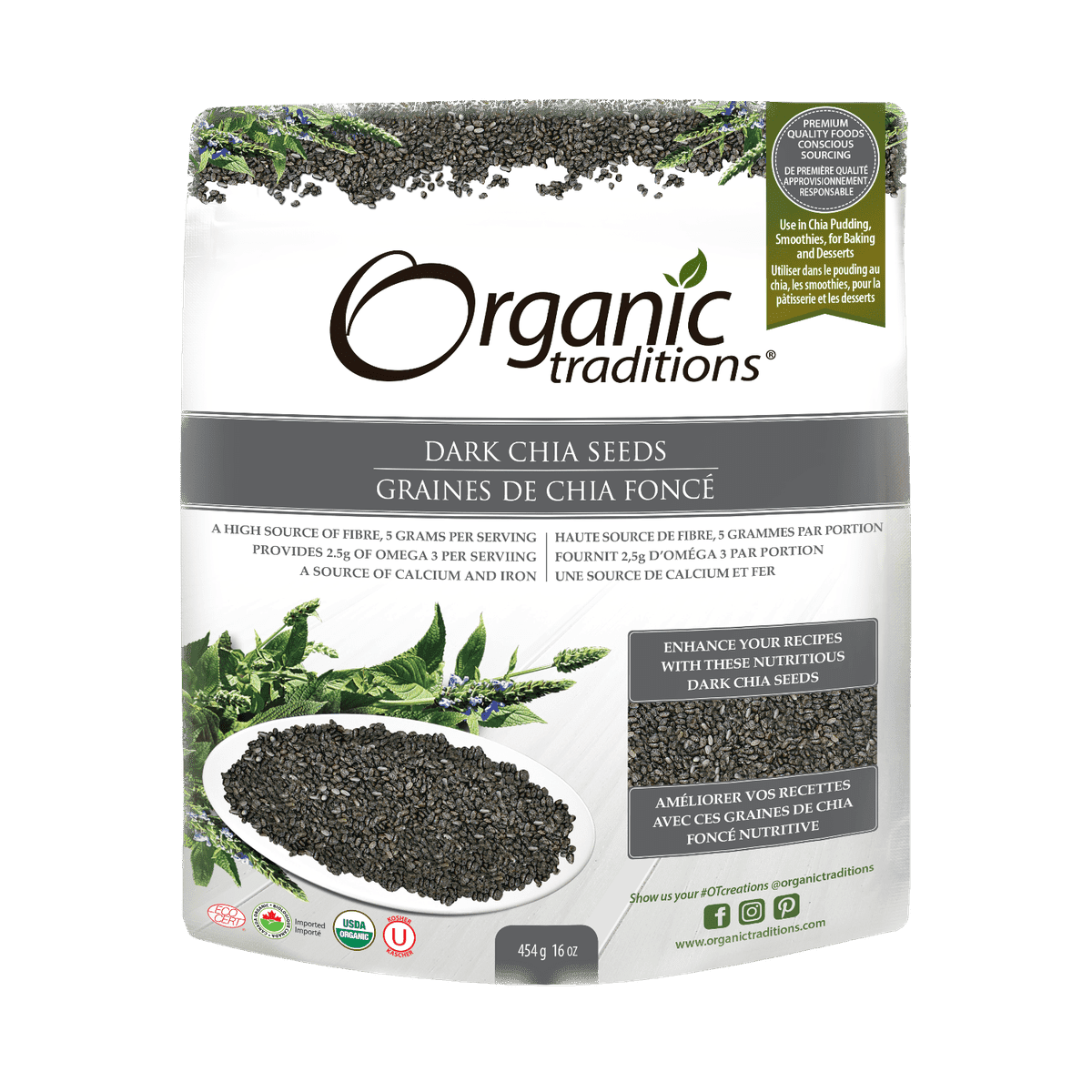 Organic Dark Chia Seeds  Organic traditions 454g
