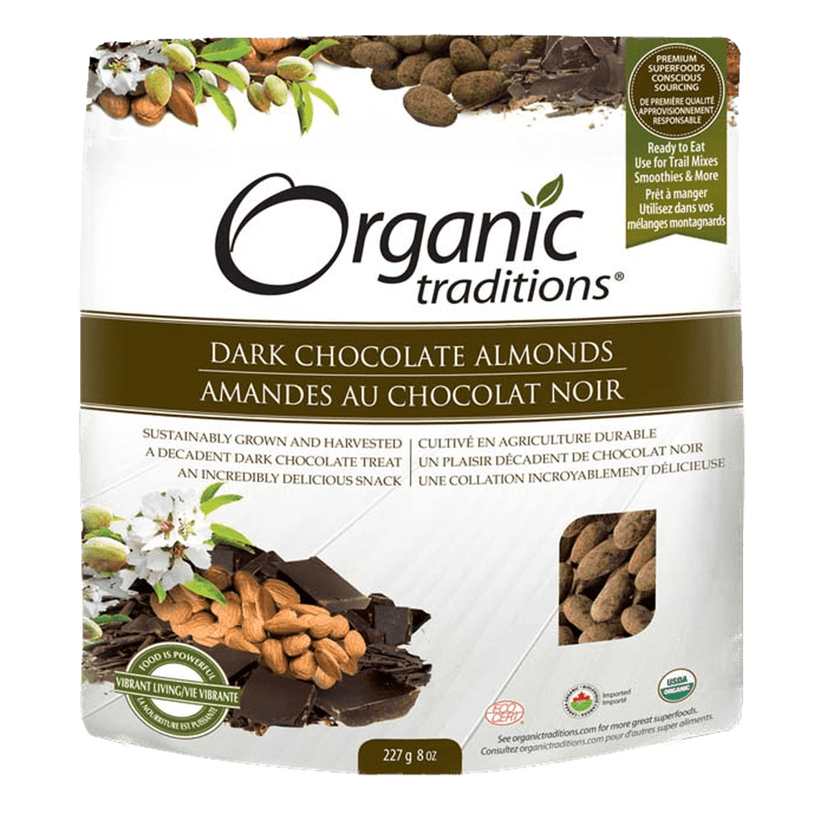 Organic Dark Chocolate Covered Almonds  Organic traditions 227g