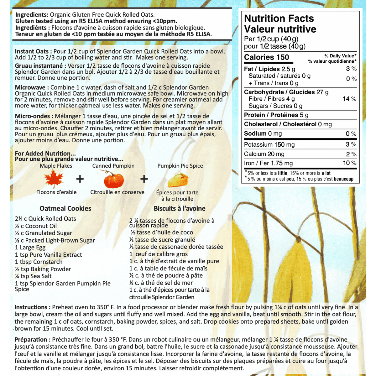 Organic Gluten-Free Quick Rolled Oats Splendor Garden