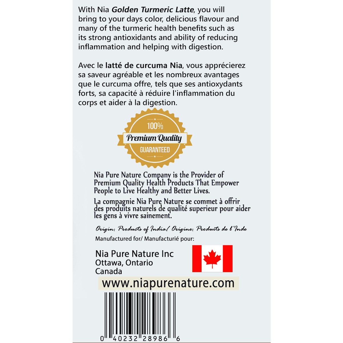 Organic Golden Turmeric Latte  Nia Pure Nature