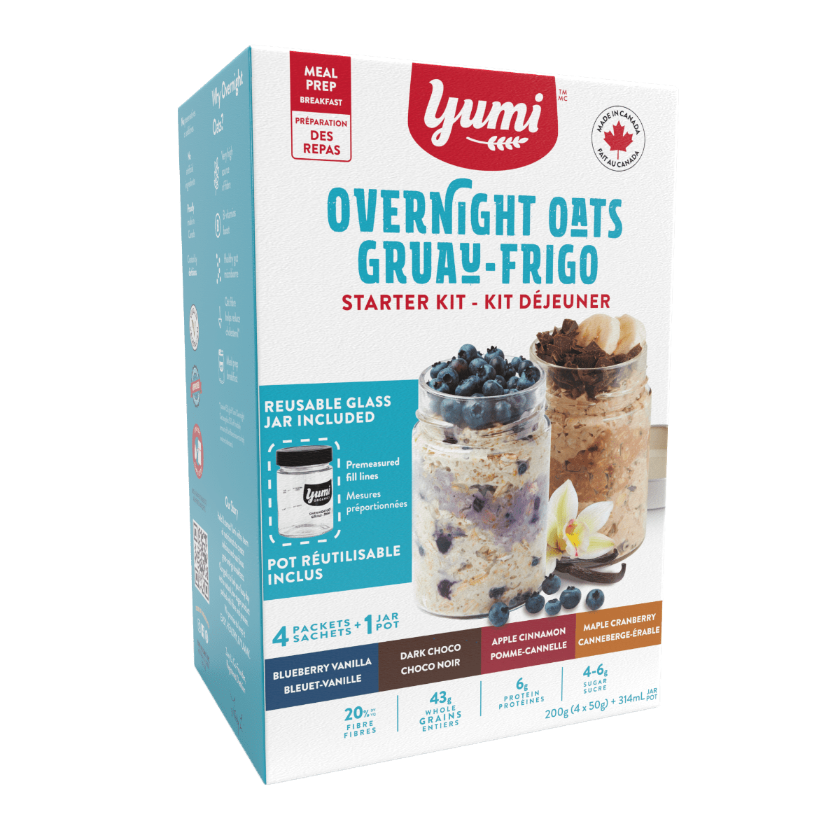 Overnight Oats Breakfast Kit (4 flavours, jar included) Yumi Organics