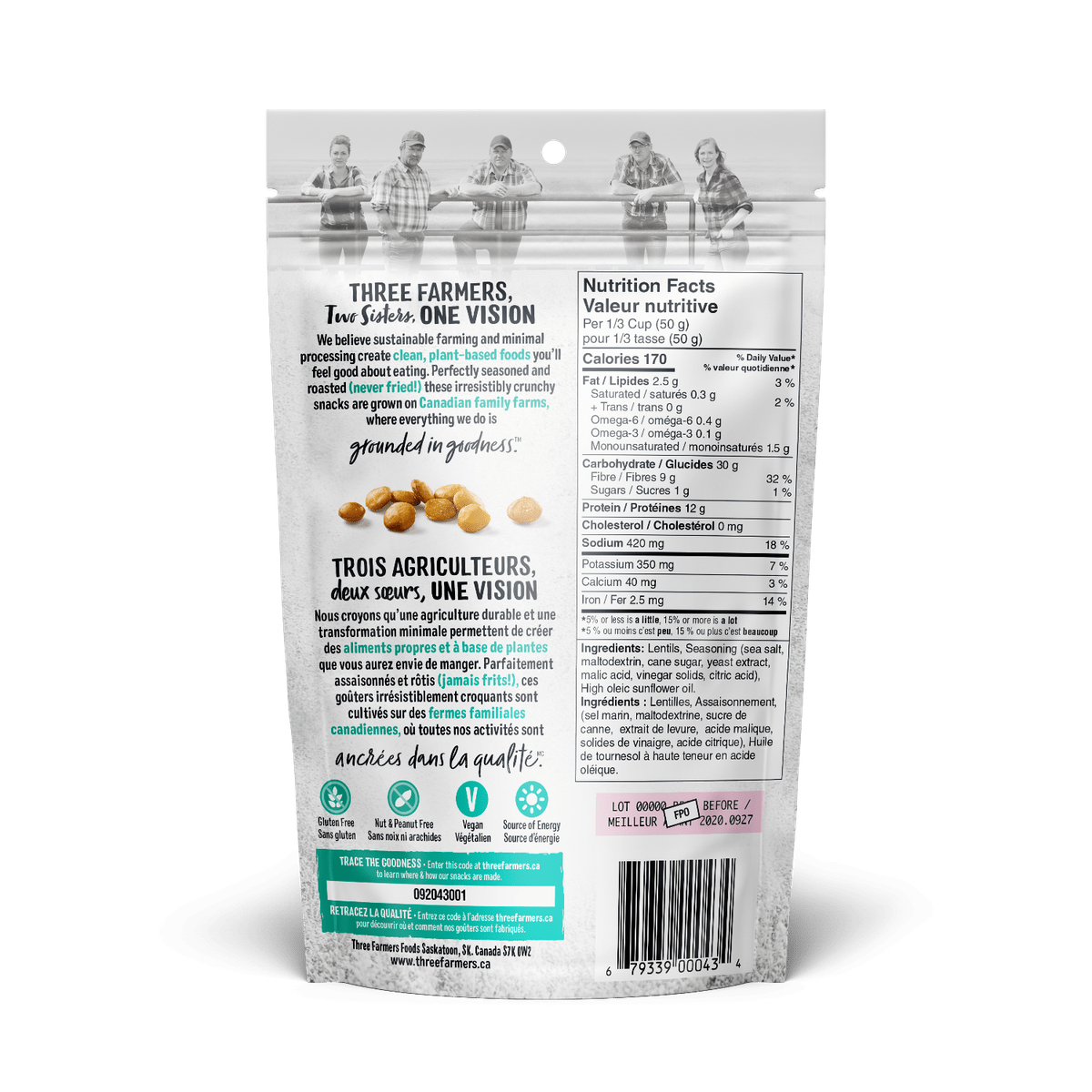 Roasted Lentils - Sea Salt & Vinegar  Three Farmers