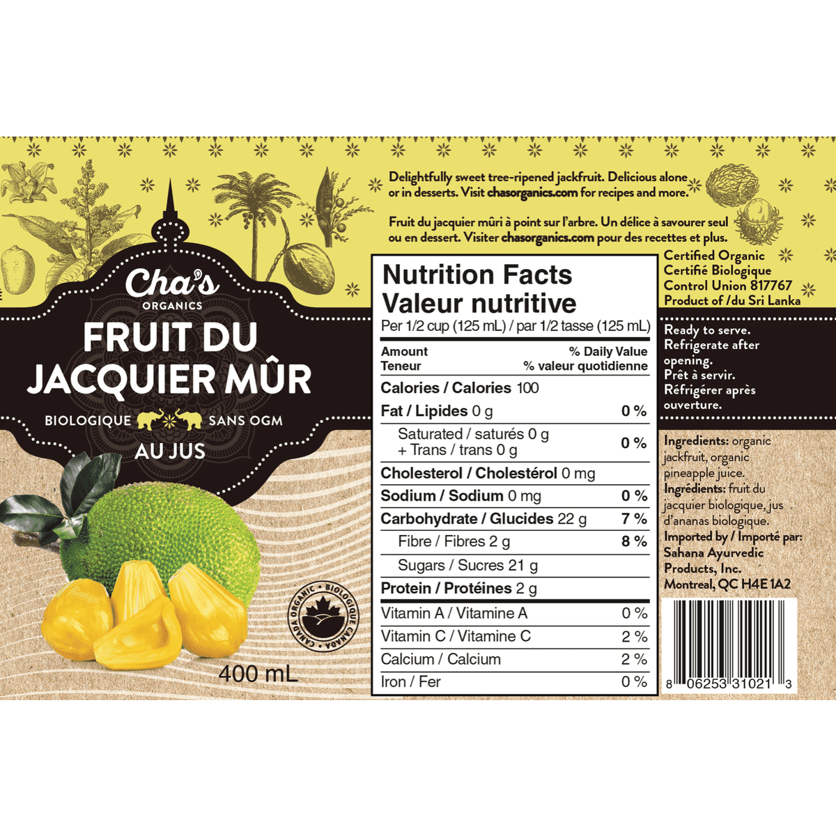 Sweet Jackfruit In Juice  Cha's Organics