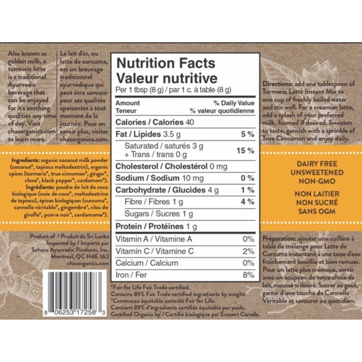 Turmeric Latte Instant Mix Cha's Organics