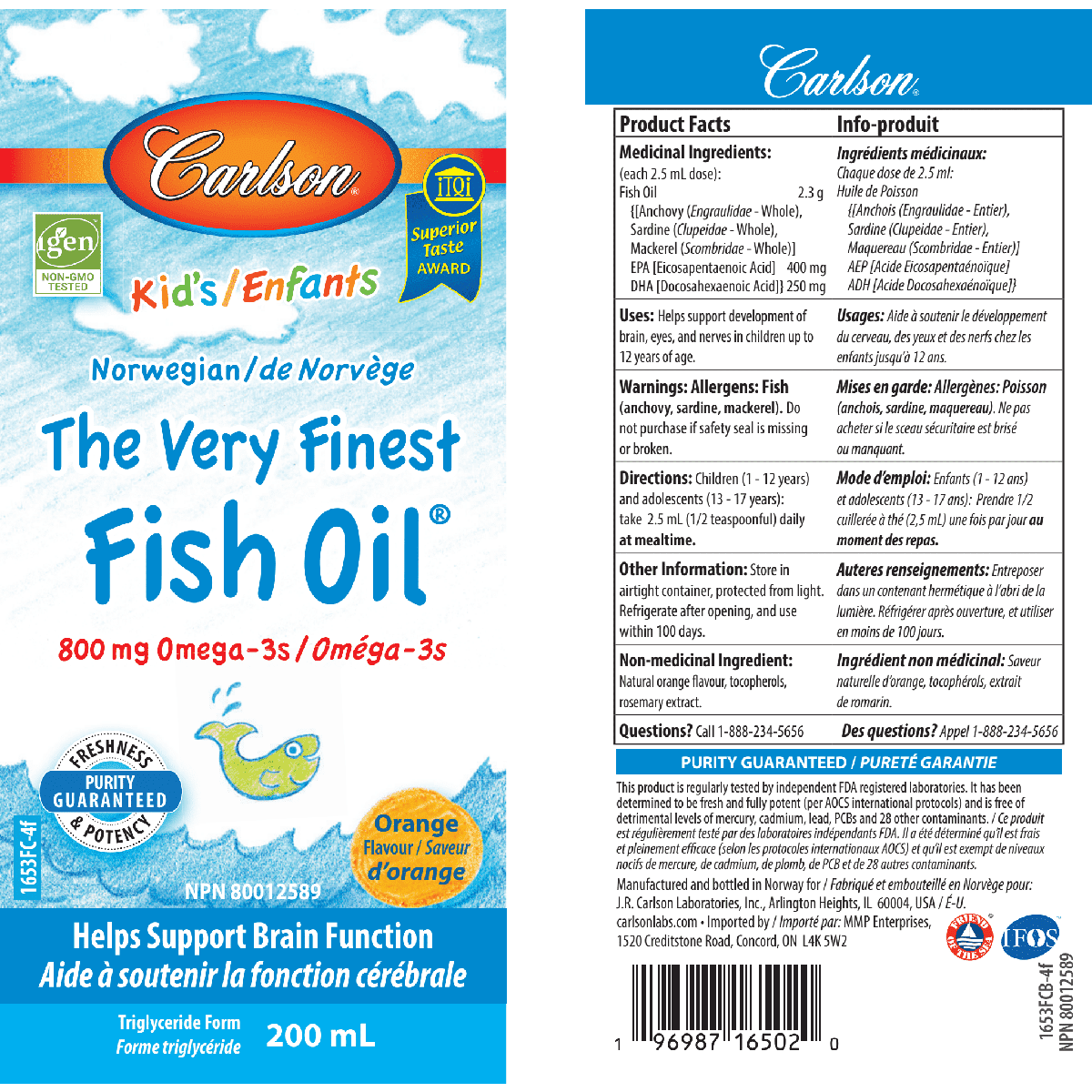 Very Finest Fish Oil Orange Kids  Carlson Laboratories