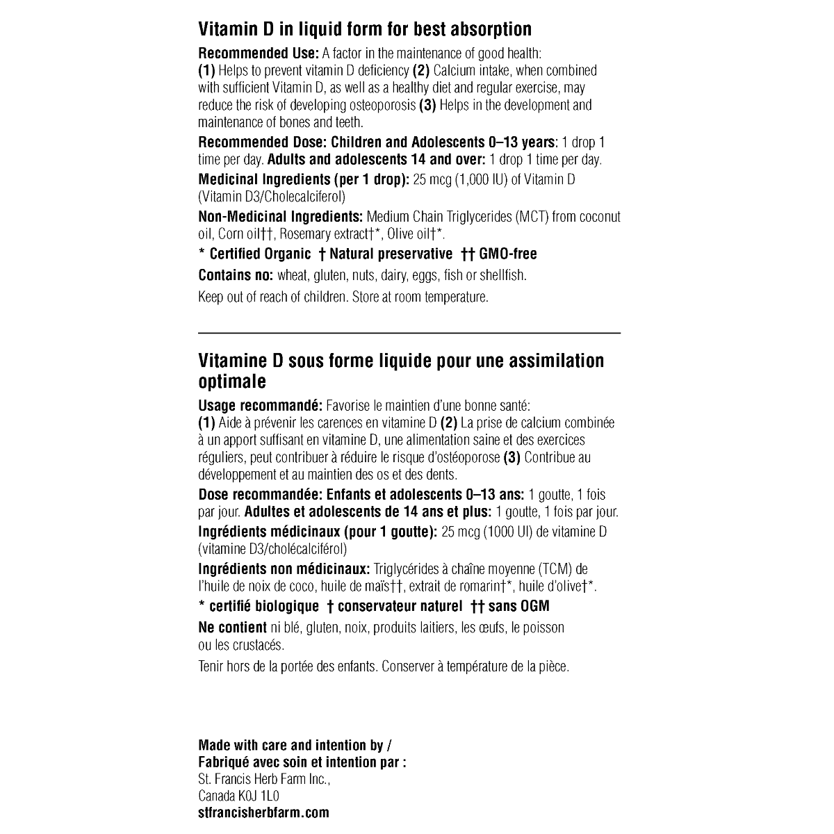 Vitamin D For All 25 mcg (1000 IU)  St. Francis Herb Farm Inc.