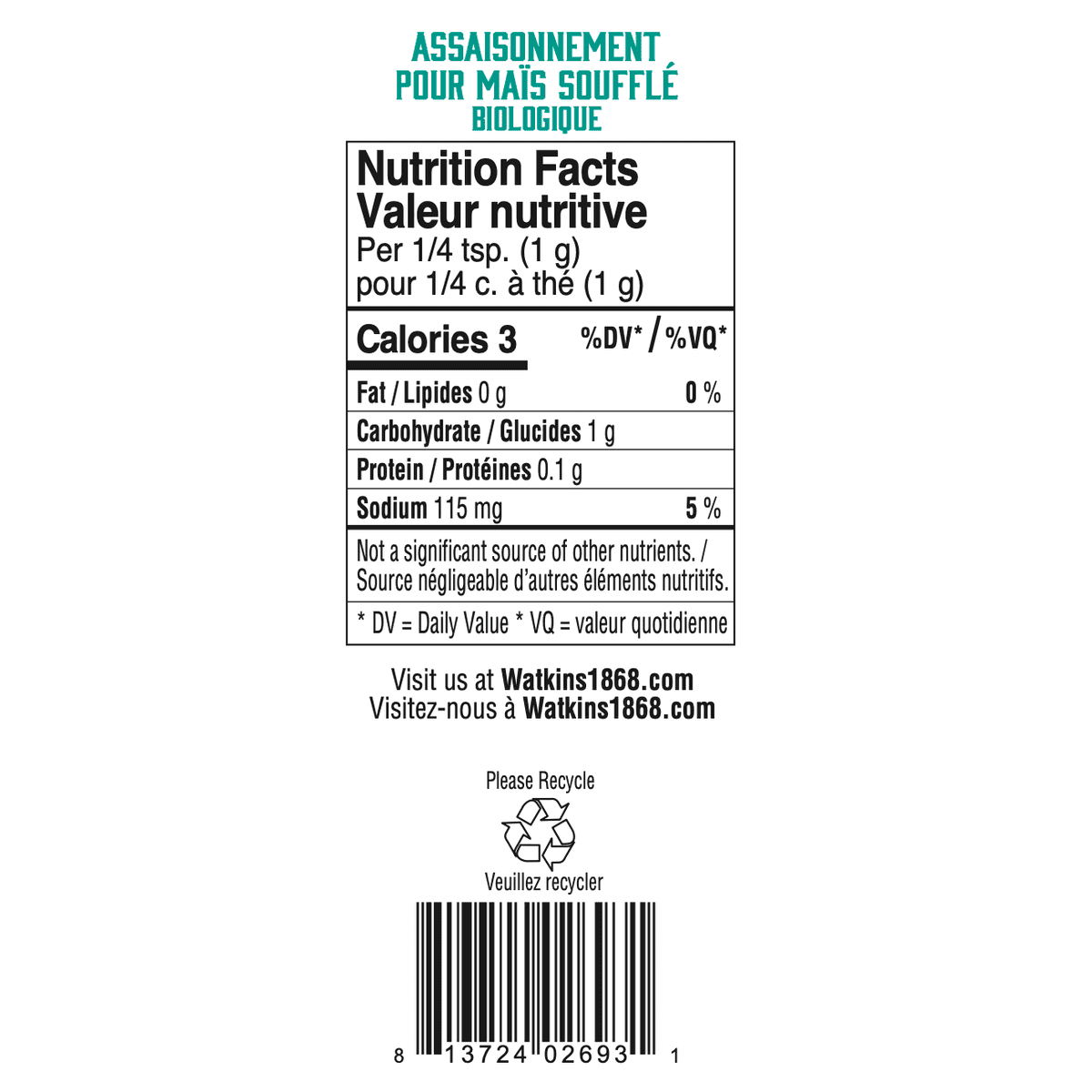 White Cheddar Popcorn Seasoning  Watkins Co.