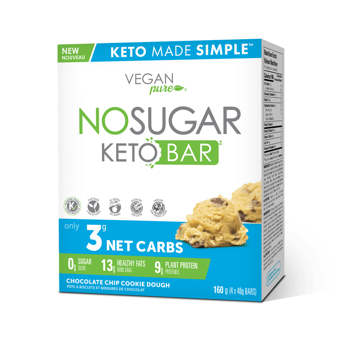 Keto Bar Chocolate Chip Cookie Dough Flavour  No Sugar Company 4x40g