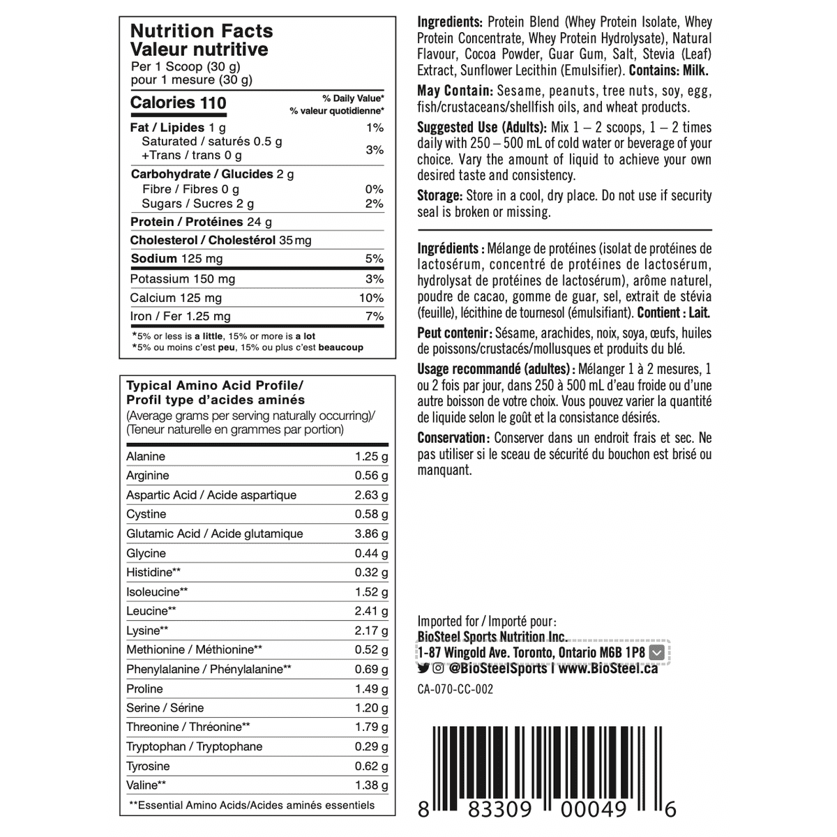 100% Whey Protein Cookies N Cream  BioSteel Sports Nutrition Inc.   