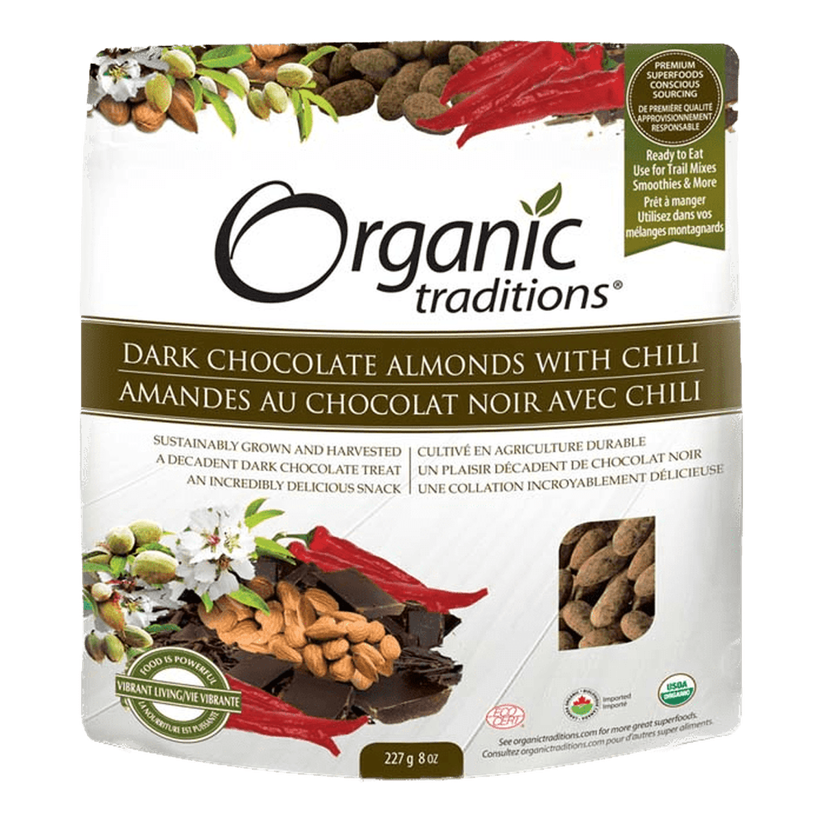 Almonds, Dark Chocolate With Chili  Organic Traditions 227g  