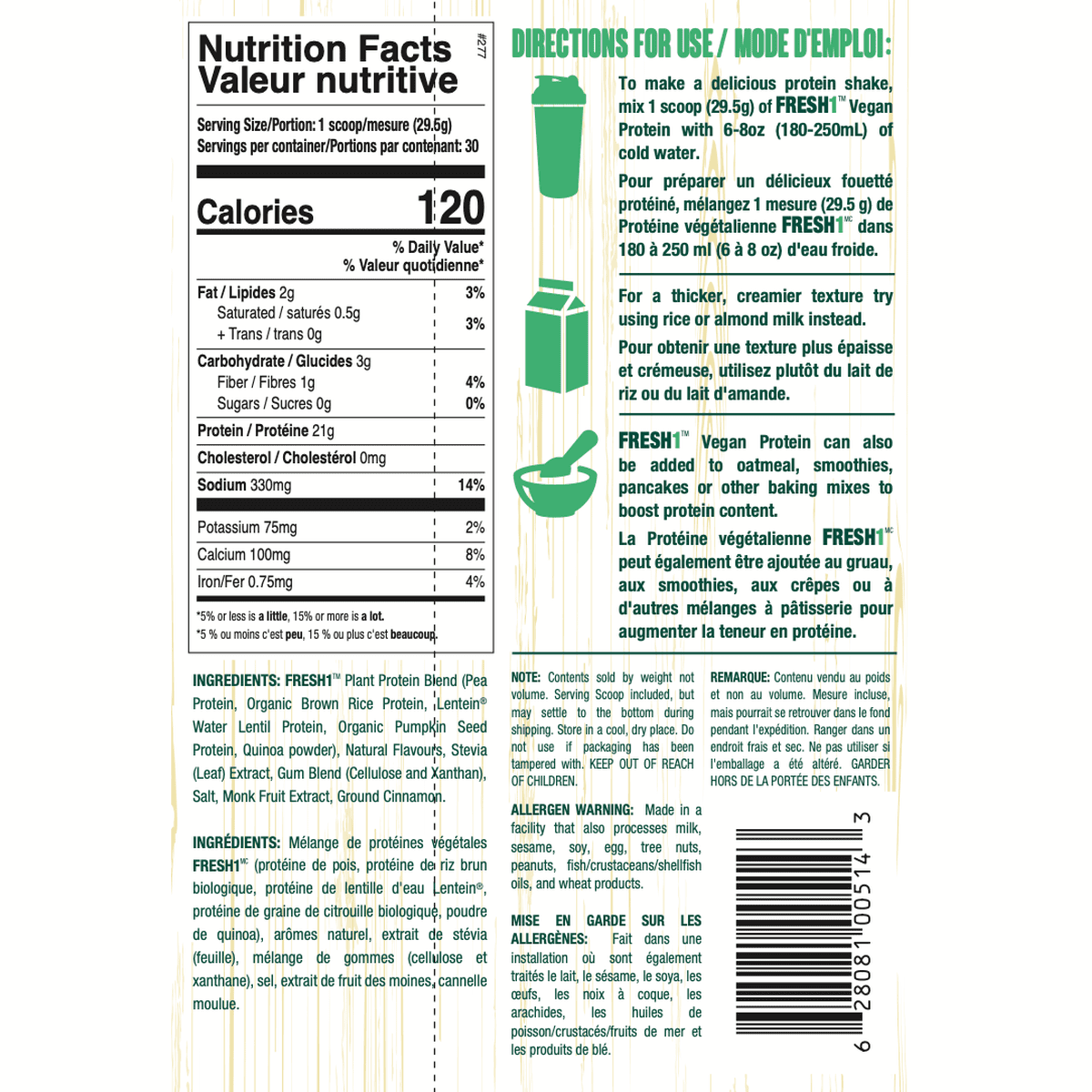 FRESH1 Vegan Protein Vanilla Chai  ANS Performance   