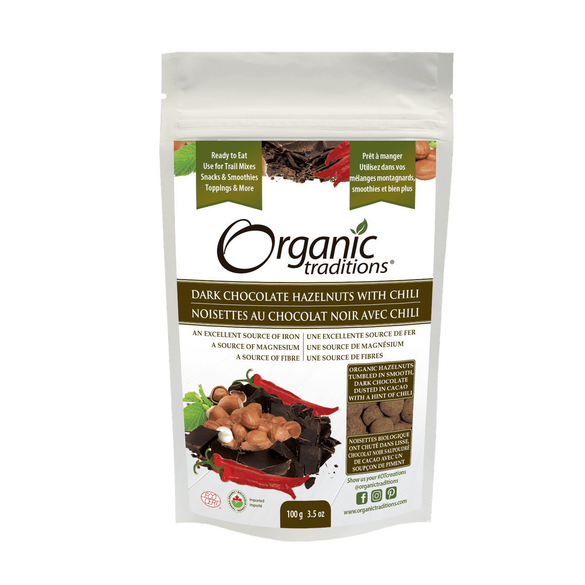 Hazelnuts, Dark Chocolate W Chili  Organic traditions 100g  