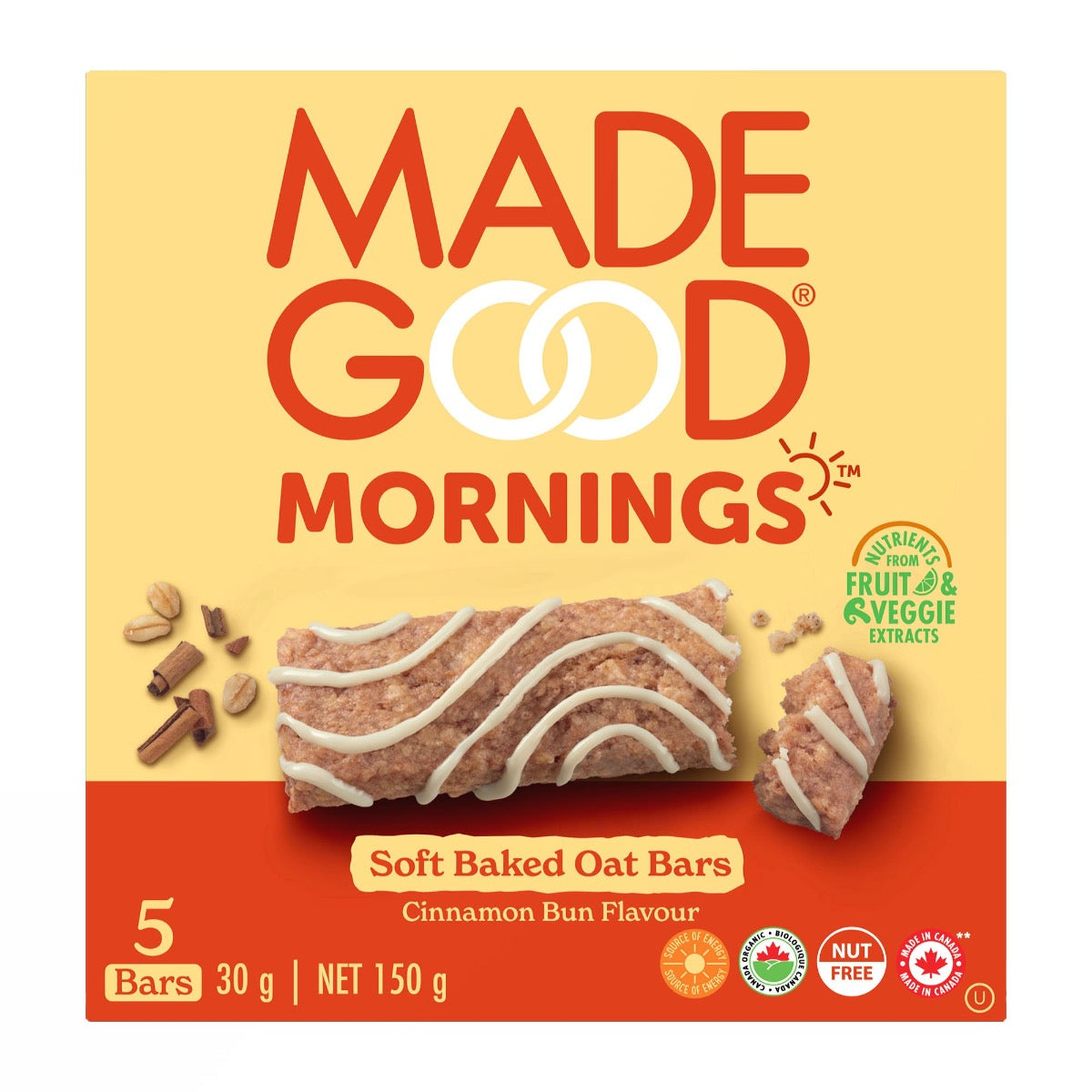 Soft Baked Oat Bars - Cinnamon Bun Flavour  Made Good   