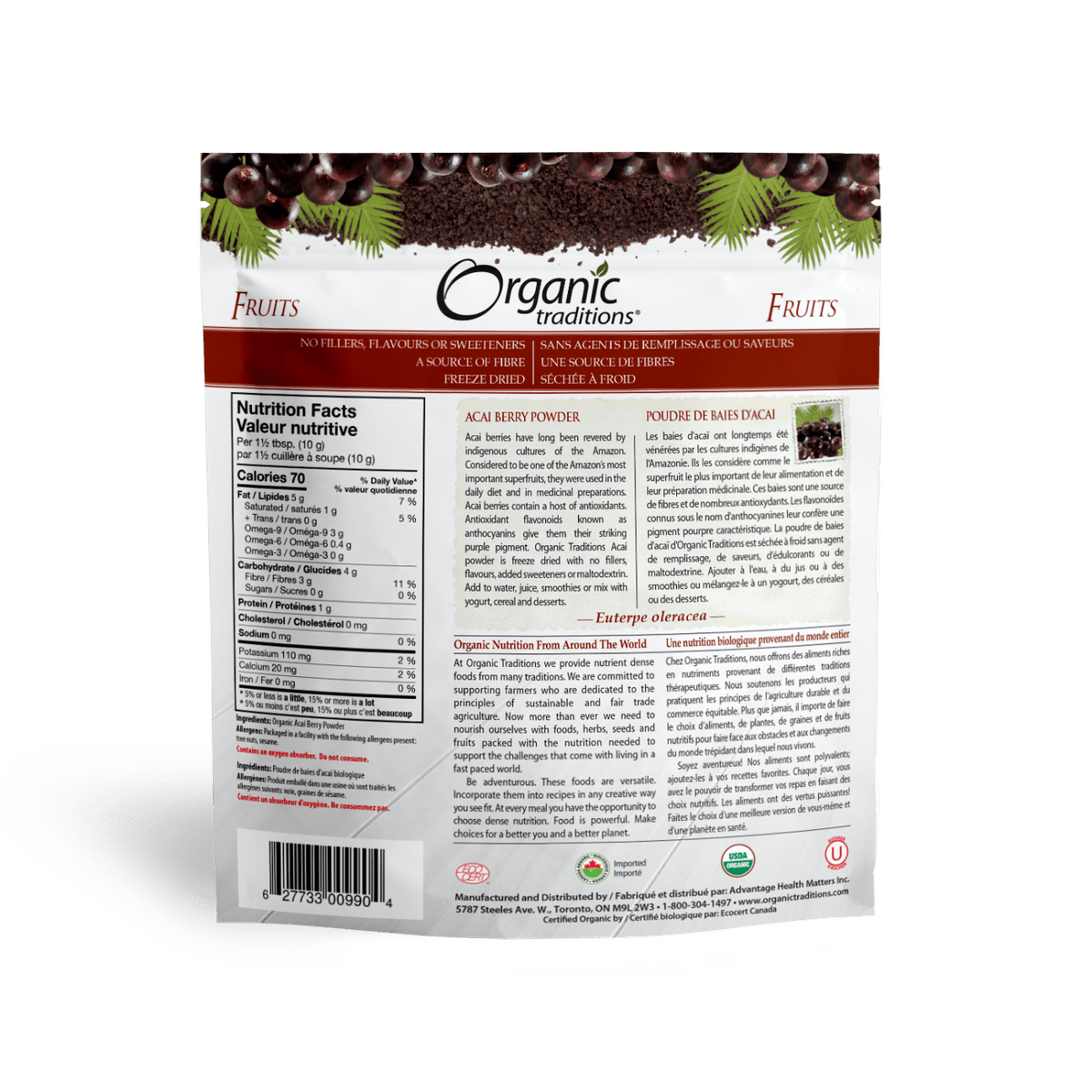 Organic Acai Berry Powder Cold Dried  Organic traditions   