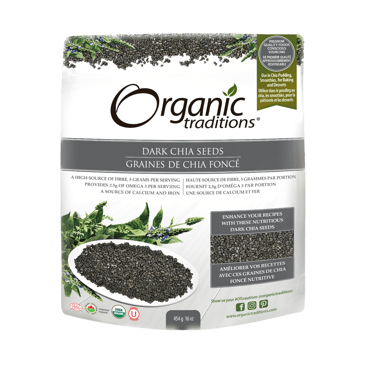 Organic Dark Chia Seeds  Organic traditions 454g  