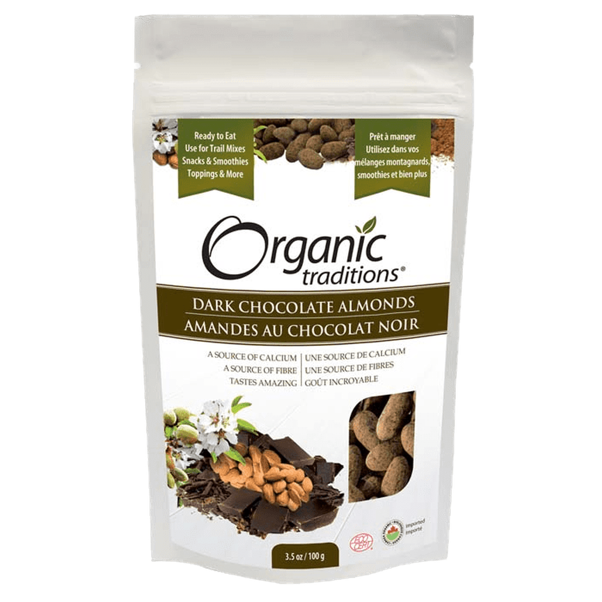 Organic Dark Chocolate Covered Almonds  Organic traditions 100g  