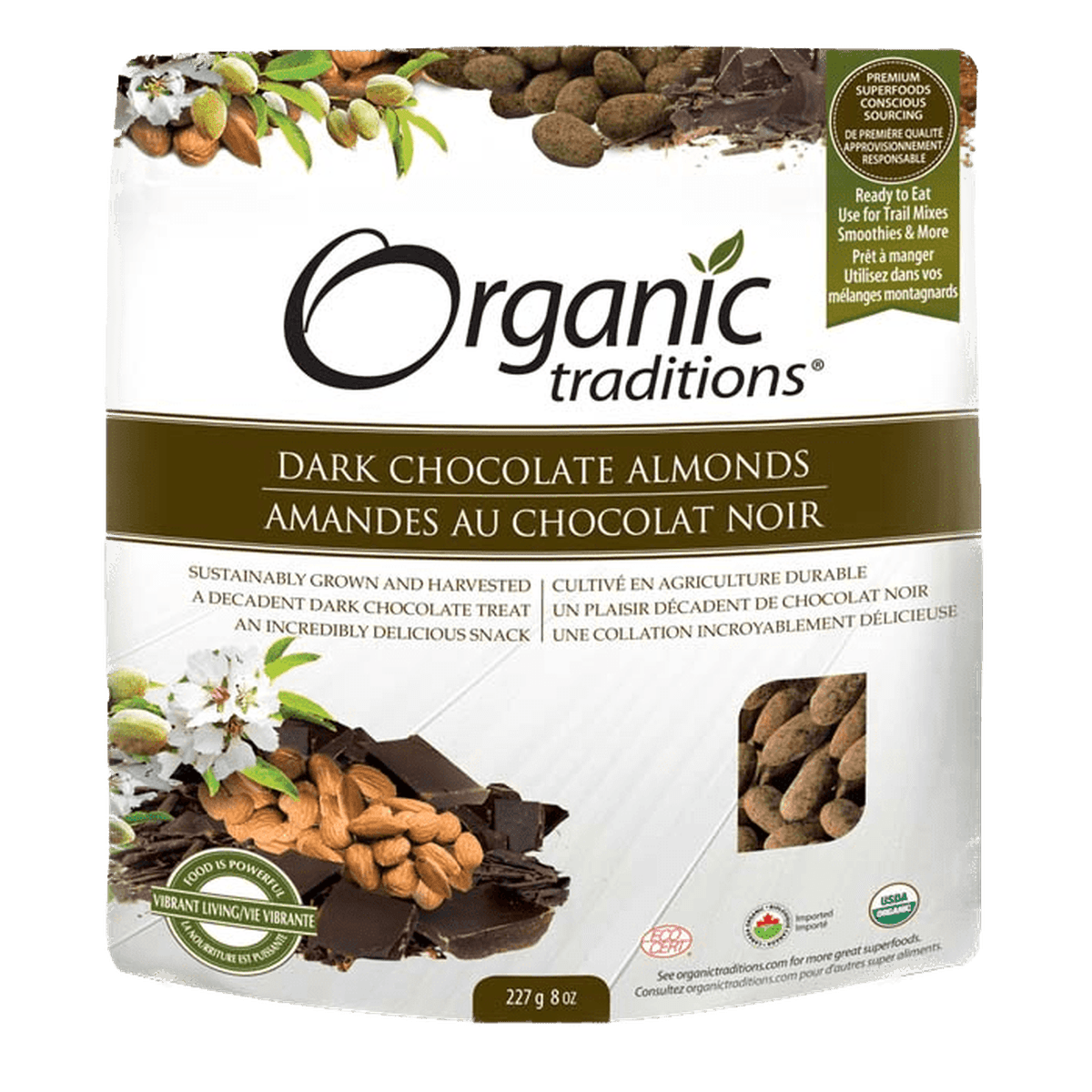 Organic Dark Chocolate Covered Almonds  Organic traditions 227g  